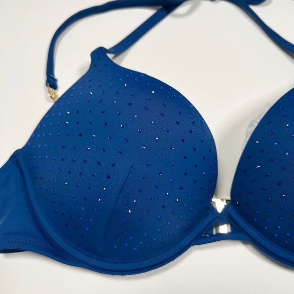 Victoria Secret 32C Bombshell Push Up Bikini Top Shine Add 2 Cups Sapphire Blue - Picture 4 of 10